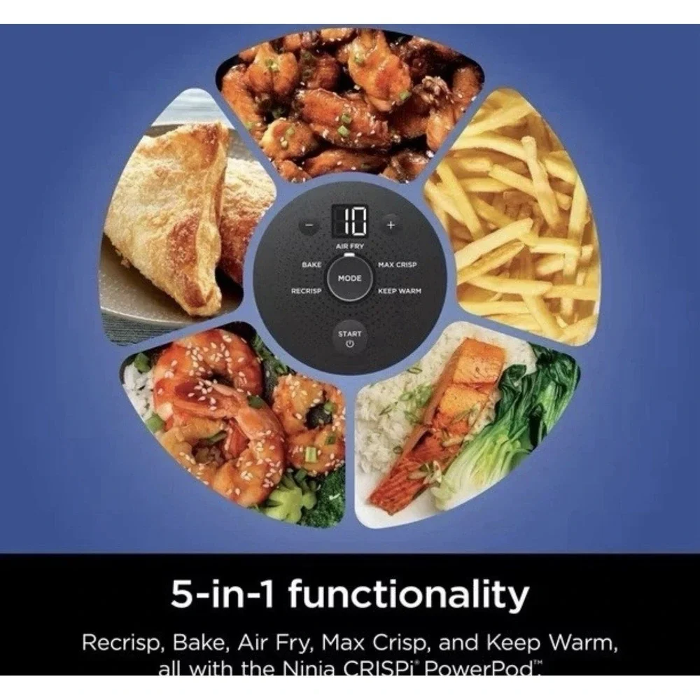 Ninja Crispi 5-in-1 Portable Glass Air Fryer Cooking System, Blue